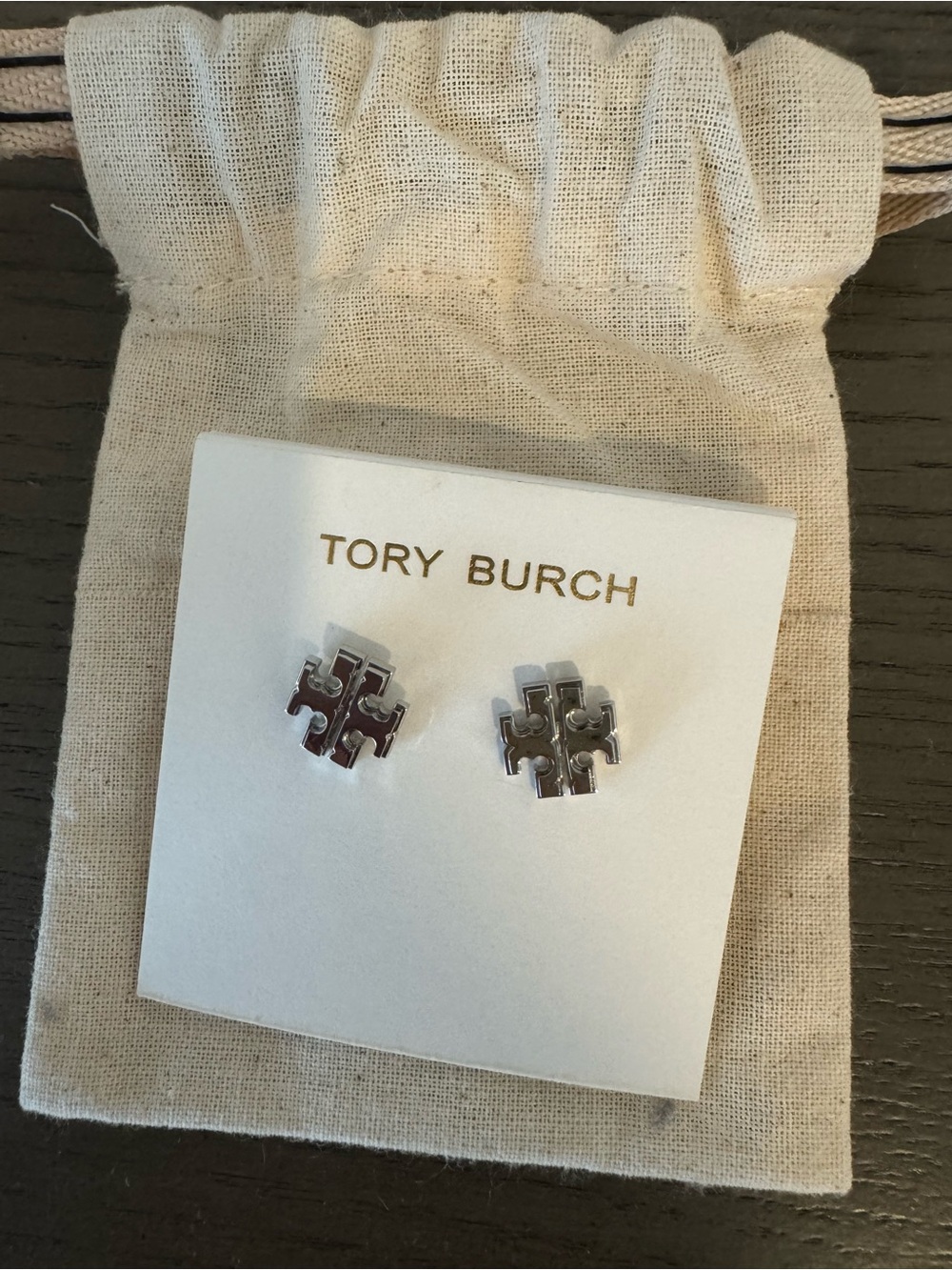 Tory Burch Silver Logo Stud Earrings